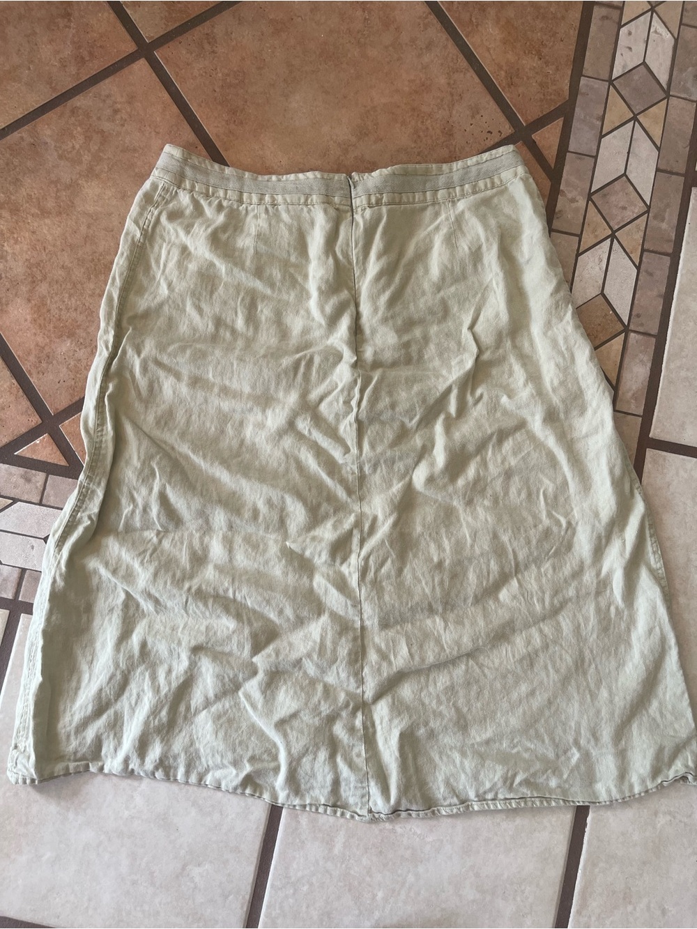 Cherokee Light Sage Drawstring 100% Linen Midi Skirt - Picture 2 of 5
